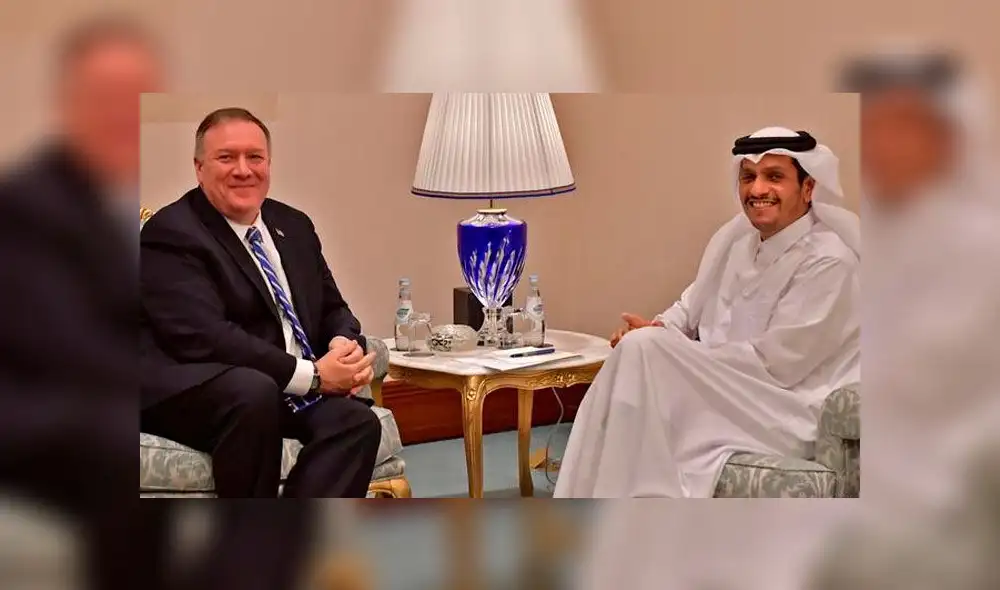 Canciller Mike Pompeo y y el viceprimer ministro y ministro de Relaciones Exteriores de Qatar, Sheikh Mohammed bin Abdulrahman Al Thani. foto: AFP Canciller Mike Pompeo y y el viceprimer ministro y ministro de Relaciones Exteriores de Qatar, Sheikh Mohammed bin Abdulrahman Al Thani. foto: AFP