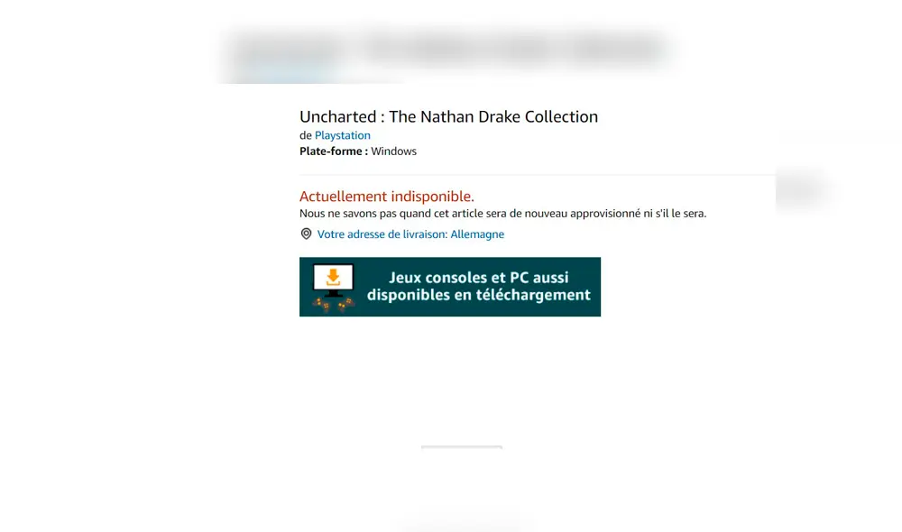 Uncharted the Nathan Drake Collection fue listado como juego de PC en Amazon Francia.