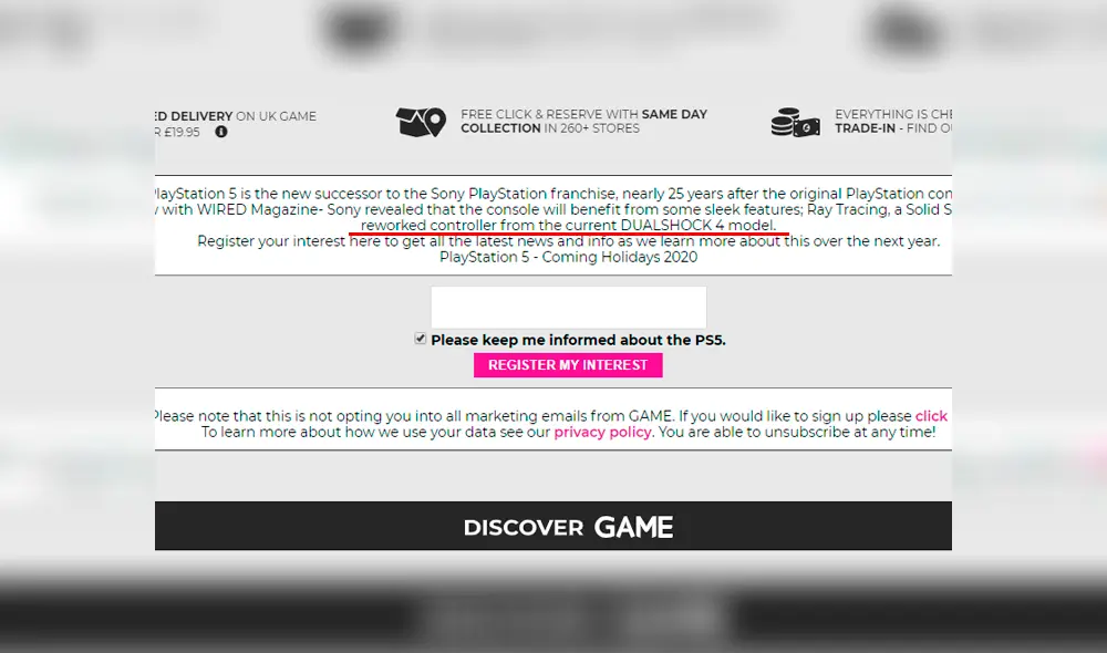 PS5 en Game (enlace en la nota).