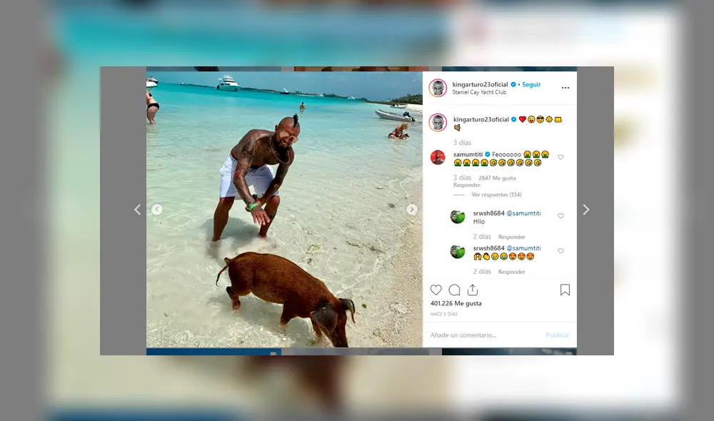 Arturo Vidal publicó en Instagram unas fotos de sus vacaciones sin imaginar que sería troleado por su compañero Samuel Umtiti.