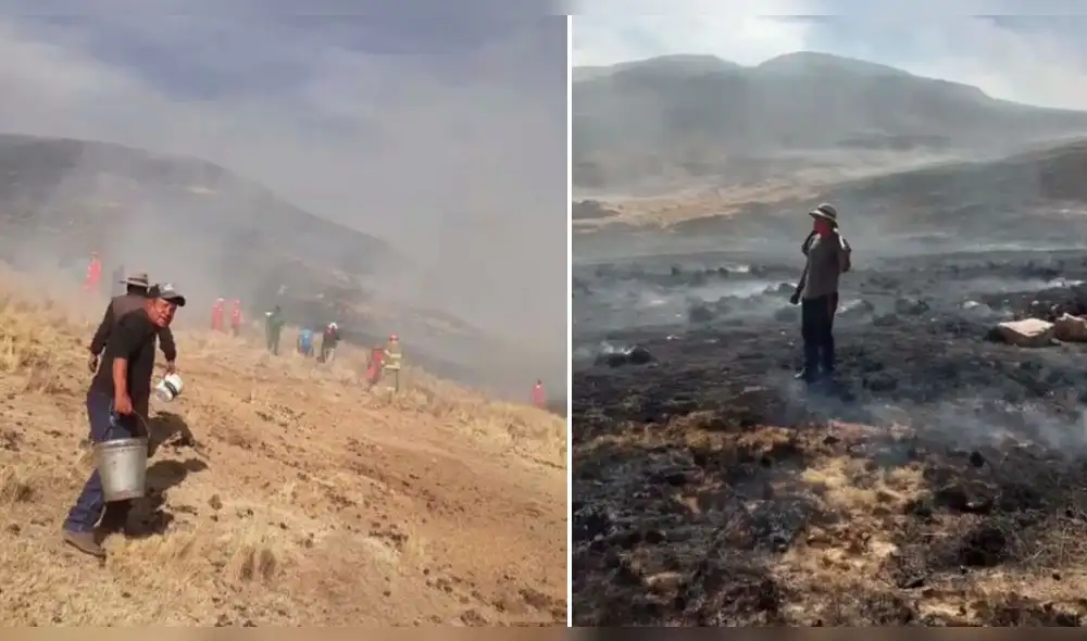 Comuneros usaron baldes de agua y trapos mojados para sofocar el fuego. Fotos: Facebook