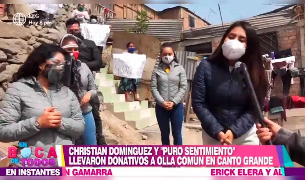 Christian Domínguez y Puro Sentimiento llegaron hasta Canto Grande con una gran cantidad de víveres. Foto: captura América TV