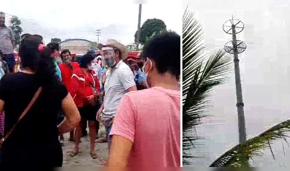 Pobladores de Nueva Cajamarca se oponen a instalación de antenas 5G.