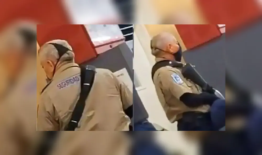 El oficial no contaba con una mascarilla adecuada y debió improvisar con una prenda íntima. (Foto: captura) El oficial no contaba con una mascarilla adecuada y debió improvisar con una prenda íntima. (Foto: captura)