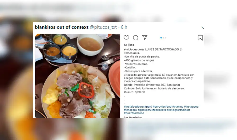 Critican el elevado costo del sancochado en algunos restaurantes peruanos. Foto: Twitter