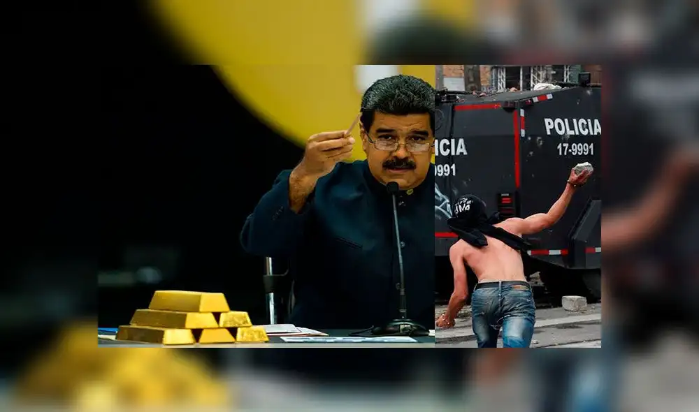 Horas después de las protestas en Colombia, Juan Guaidó acusó a Nicolás Maduro de mal emplear el oro venezolano. Foto: composición Horas después de las protestas en Colombia, Juan Guaidó acusó a Nicolás Maduro de mal emplear el oro venezolano. Foto: composición