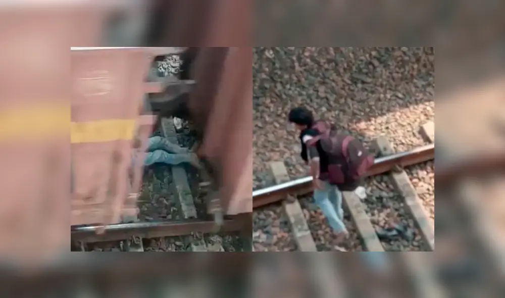Joven utiliza audaz truco para no ser atropellado por un tren en movimiento