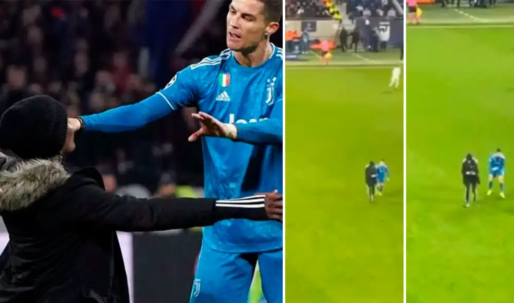 Cristiano Ronaldo empujó a una fanática que ingresó al campo. Foto: Twitter Cristiano Ronaldo empujó a una fanática que ingresó al campo. Foto: Twitter