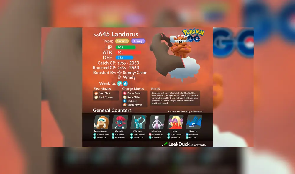 Landorus es débil x4 a los ataques de tipo hielo.