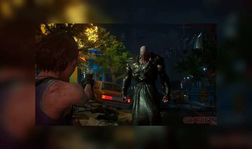 Jill Valentine apuntándole a Nemesis con una pistola. Jill Valentine apuntándole a Nemesis con una pistola.