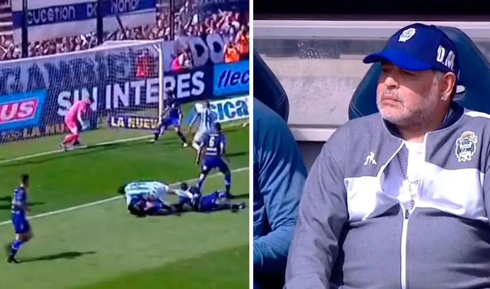 Diego Maradona quedó perplejo tras el insólito error de su portero Arias para el gol de Racing Club.