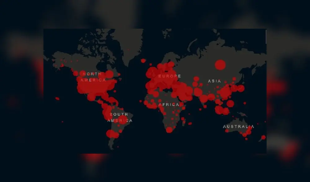Mapa COVID-19 EN VIVO. Foto: Captura Universidad Johns Hopkins Mapa COVID-19 EN VIVO. Foto: Captura Universidad Johns Hopkins