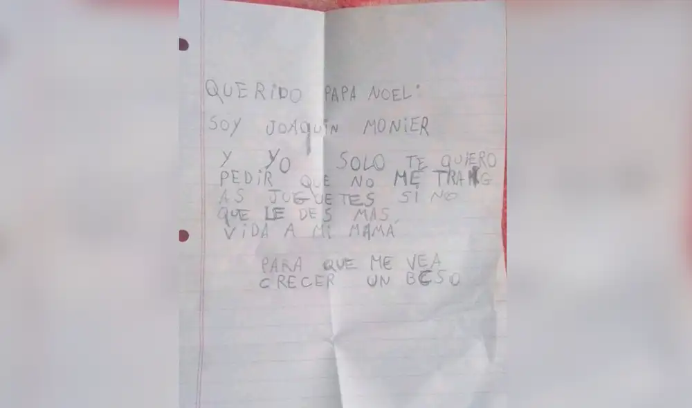 Revisa la carta que el niño escribió a Papá Noel donde pide por la salud de su madre. Foto: captura de Facebook Revisa la carta que el niño escribió a Papá Noel donde pide por la salud de su madre. Foto: captura de Facebook