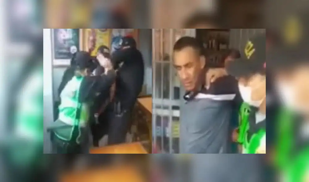 Hombre fue llevado a la comisaría del sector junto a las demás personas intervenidas en cantina. (Foto: Captura de video / Buenos Días Perú) Hombre fue llevado a la comisaría del sector junto a las demás personas intervenidas en cantina. (Foto: Captura de video / Buenos Días Perú)