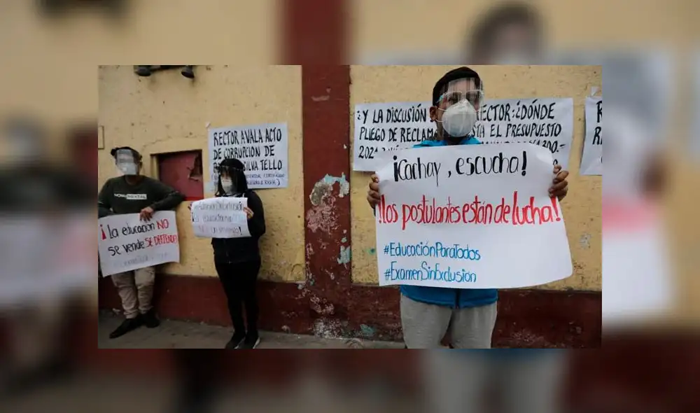 Alumnos de la Universidad Nacional Mayor de San Marcos realizan plantón en contra del examen de admisión virtual.  Créditos :Jorge Cerdan / La República.