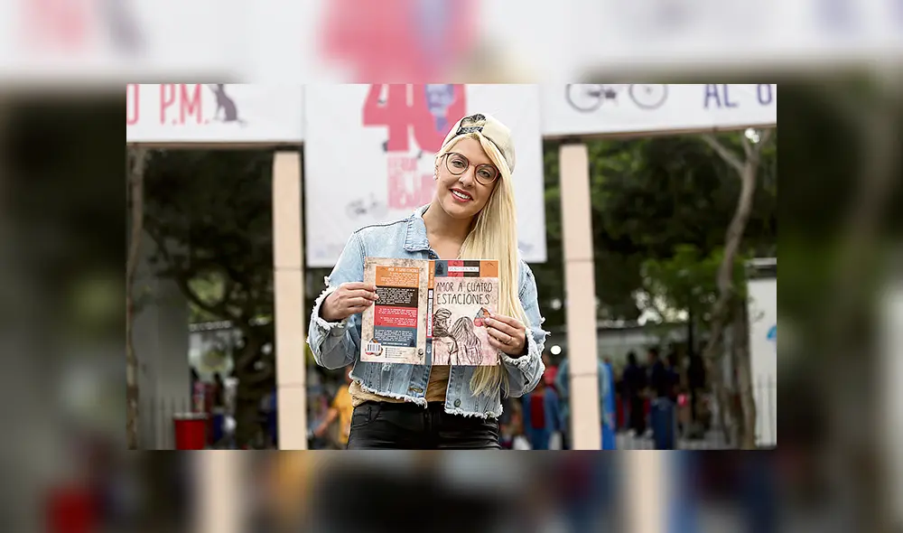 Feriante. Escritora Nacarid Portal con una de sus obras en manos, en la Feria del Libro Ricardo Palma, en Lima. Feriante. Escritora Nacarid Portal con una de sus obras en manos, en la Feria del Libro Ricardo Palma, en Lima.