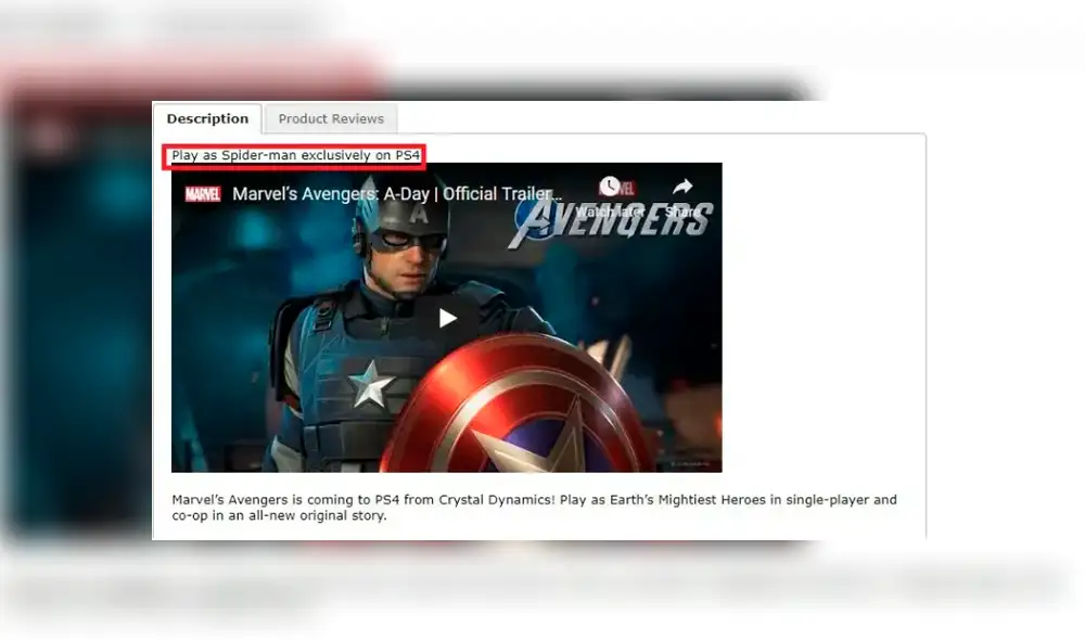 Tienda británica Base coloca que Spider-Man sería un personaje jugable en Marvel's Avengers, pero como exclusivo para PS4. Foto: Reddit. Tienda británica Base coloca que Spider-Man sería un personaje jugable en Marvel's Avengers, pero como exclusivo para PS4. Foto: Reddit.