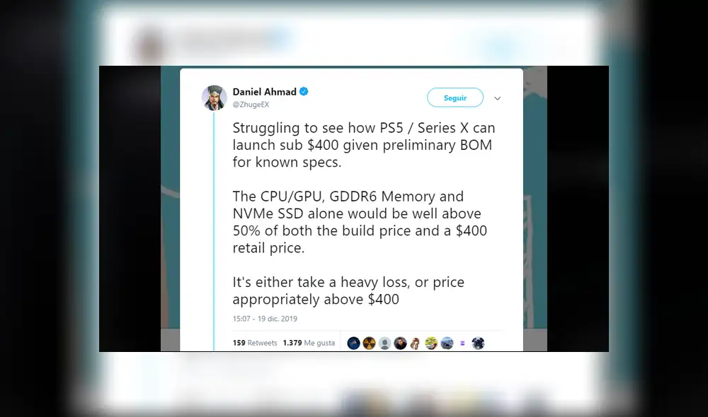 El analista Daniel Ahmed dejó en claro que solo las especificaciones de PS5 ya reveladas ya abarcarían más del 50% del costo de 400 USD.
