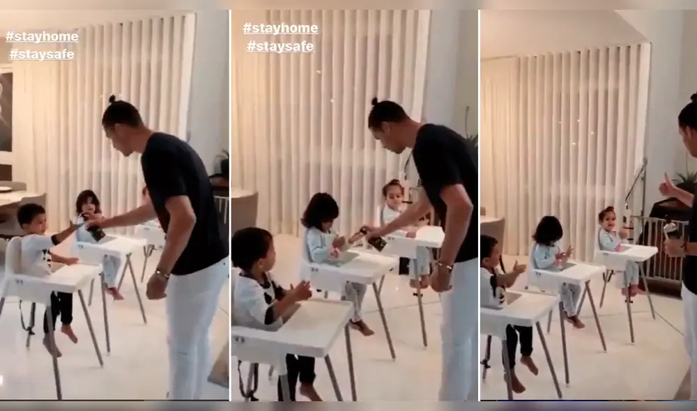 Cristiano Ronaldo le enseña a sus hijos a desinfectarse las manos por el coronavirus. Cristiano Ronaldo le enseña a sus hijos a desinfectarse las manos por el coronavirus.