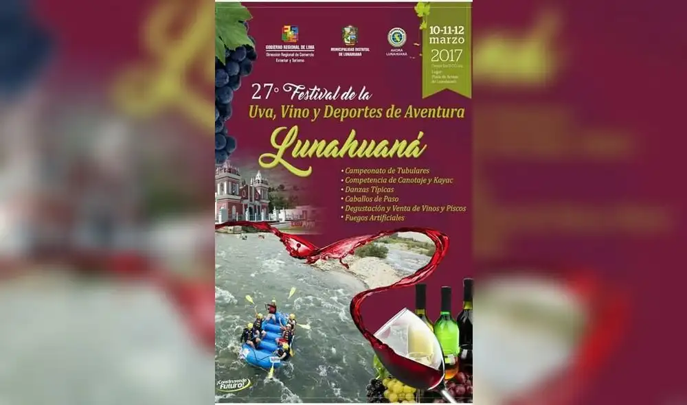 Lunahuaná celebrará una edición más del  Festival de Uva, Vino y Deportes de Aventura