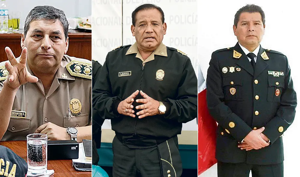 Comandante General PNP, César Cervantes Cárdenas; Subcomandante General, Edgardo Garrido López, e Inspector General, Arquímedes León Velasco.