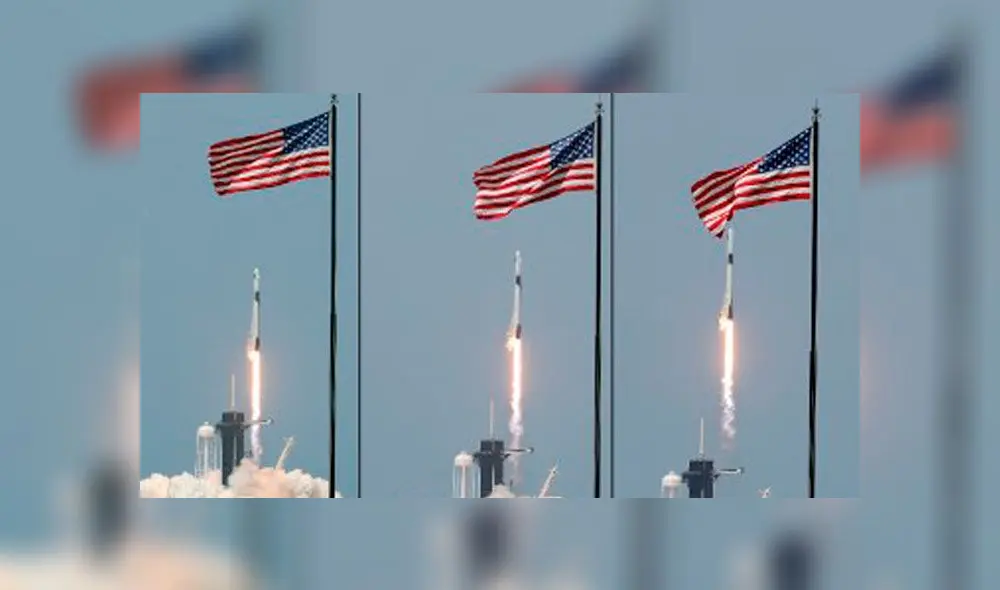 Secuencia fotográfica del del lanzamiento histórico SpaceX. Foto: AFP. Secuencia fotográfica del del lanzamiento histórico SpaceX. Foto: AFP.