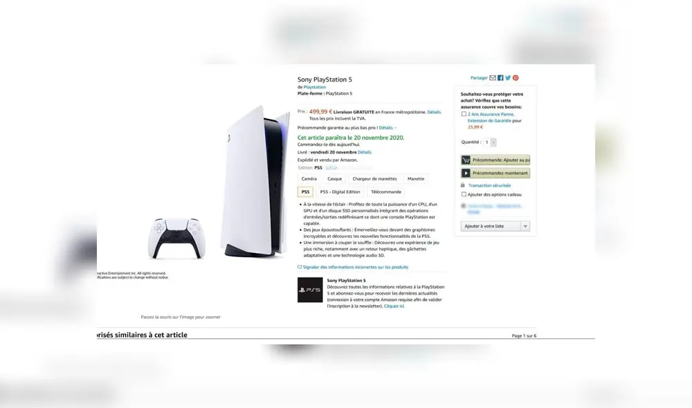 Amazon Francia menciona que la fecha de lanzamiento de PS5 sería el 20 de noviembre de 2020.