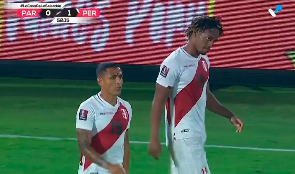 André Carrillo marcó el primer gol en el partido Perú vs Paraguay. Foto. Captura de Movistar Deportes