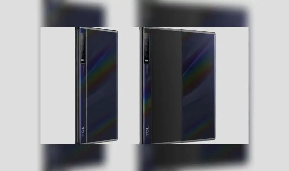 Parte trasera del móvil con pantalla enrollable de TLC.