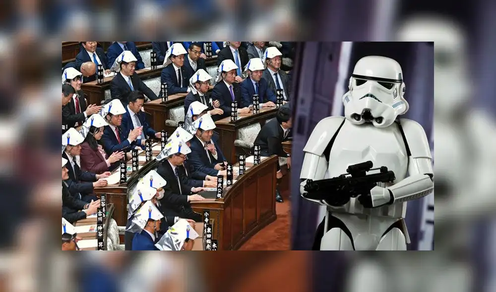 Parlamentarios japoneses estrenaron cascos antisísmicos. Foto: Composición