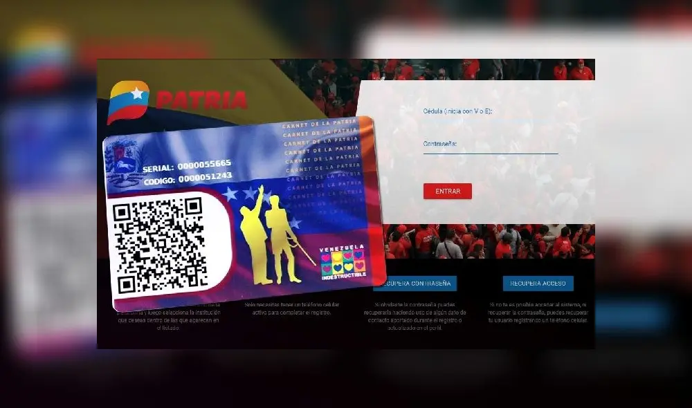 El Carnet de la Patria es indispensable para entrar al sistema. Foto: difusión El Carnet de la Patria es indispensable para entrar al sistema. Foto: difusión