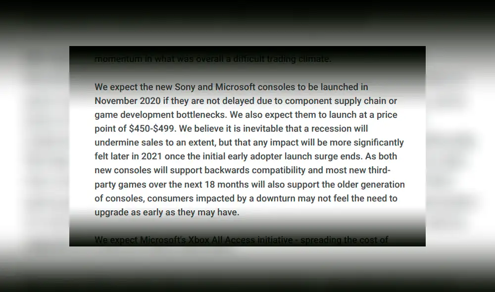 La firma de analistas Ampere Analysis cree que el precio oscilará entre 450 y 500 dólares. La firma de analistas Ampere Analysis cree que el precio oscilará entre 450 y 500 dólares.
