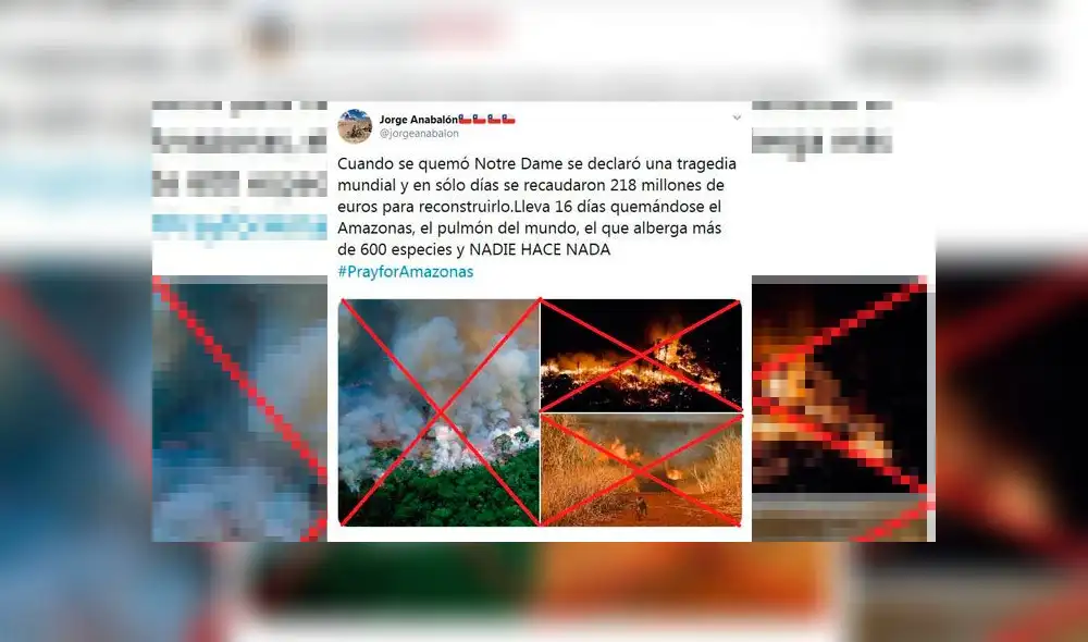 Imágenes falsas de los incendios en la Amazonía. Foto: AFP.