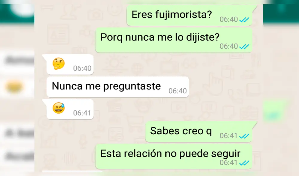 Vía WhatsApp: peruana termina su relación al enterarse que su novio apoya al fujimorismo [FOTOS]
