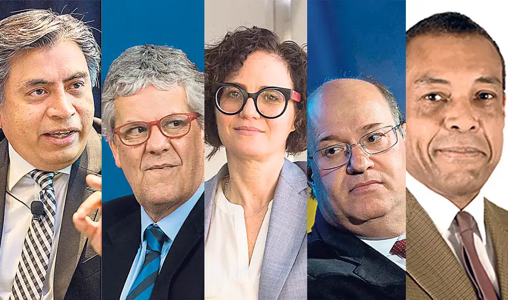 En carrera. Esquivel (Méx), Eyzaguirre (Cl), Todesca (Arg), Goldfajn (Brasil) y Johnson (TT).