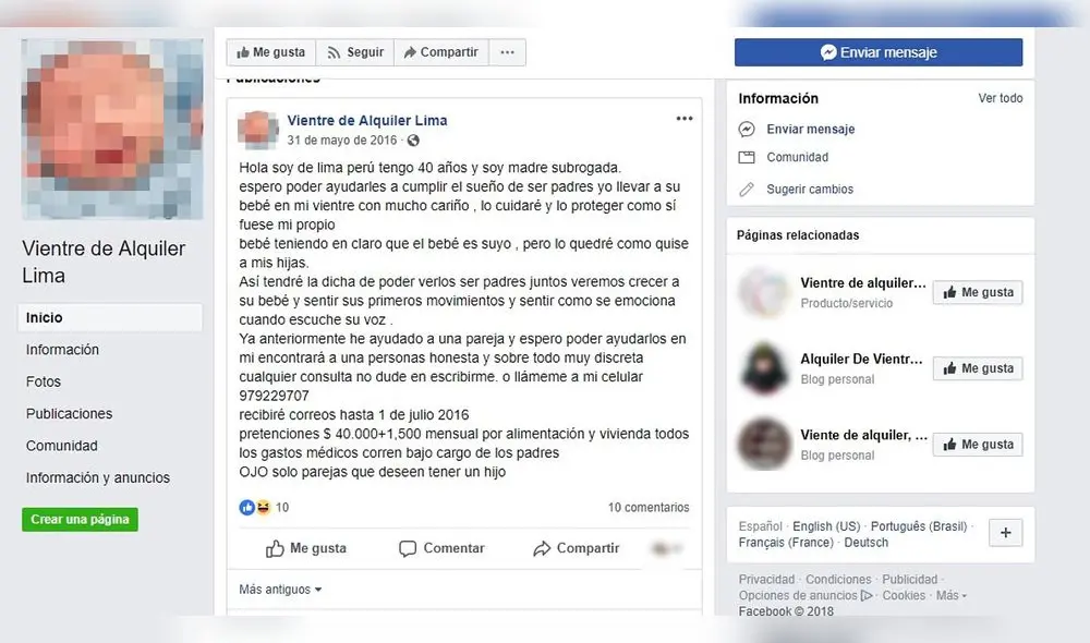 Mafias de vientres de alquiler ofrecen sus servicios a través del Facebook Mafias de vientres de alquiler ofrecen sus servicios a través del Facebook