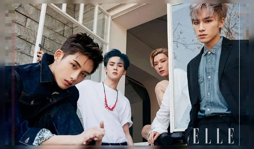 Win Win, Kun, Ten y Xiaojun en la sesión de primavera para el número de mayo de ELLE Korea, 2020.