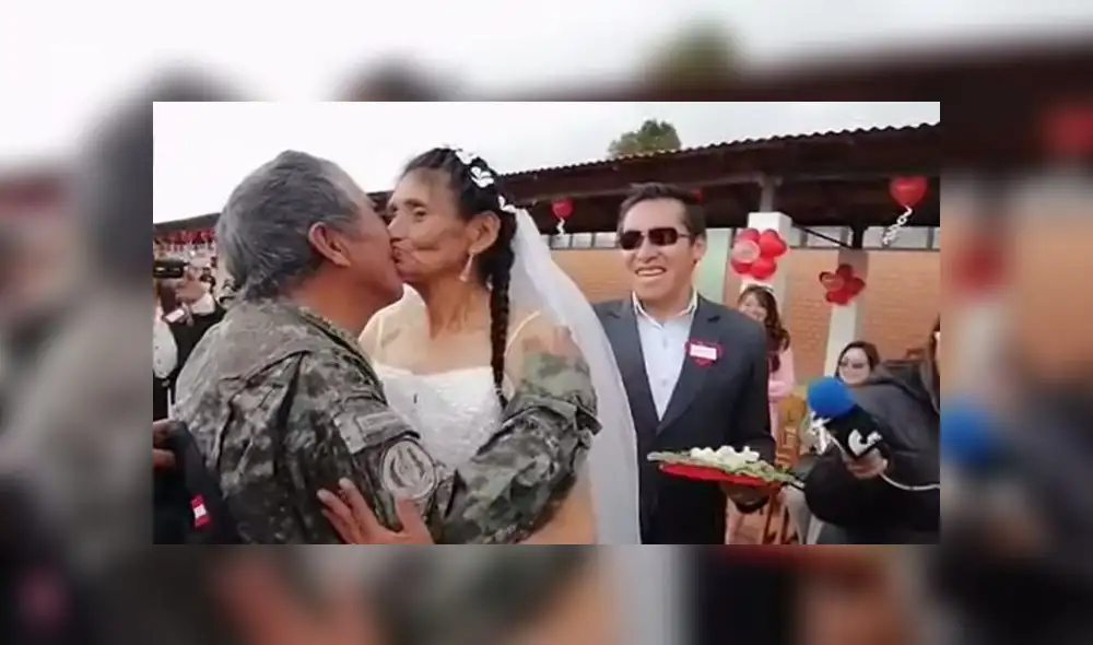 Doris Calderón Molina (86) y Francisco Nalvarte Cáceres (87) se casaron acompañados por más de 40 personas. (Foto: Captura de video / RPP Noticias)