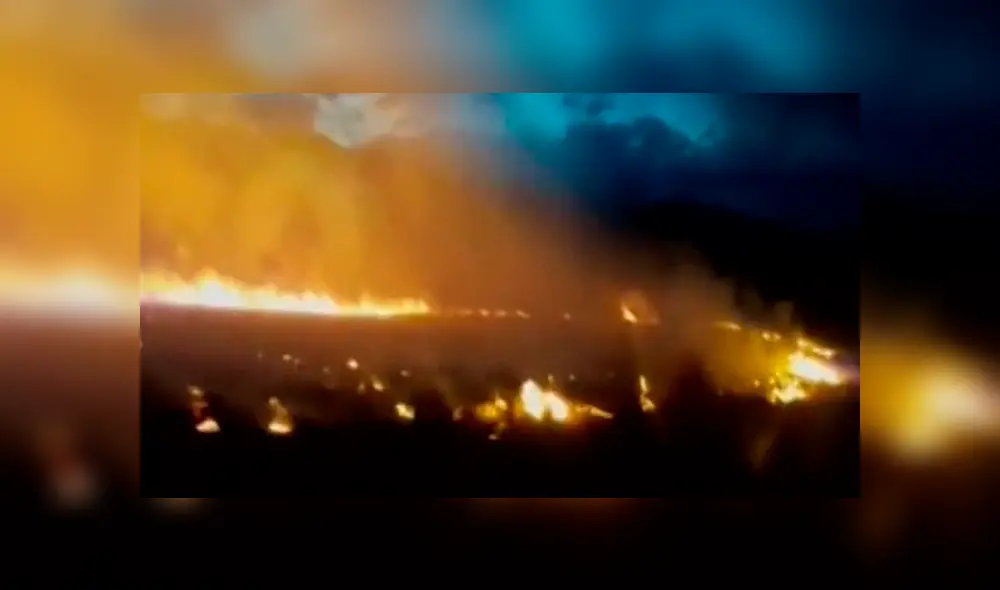 Incendio forestal amenaza carretera en Sicuani. Foto:Captura Canal N Incendio forestal amenaza carretera en Sicuani. Foto:Captura Canal N