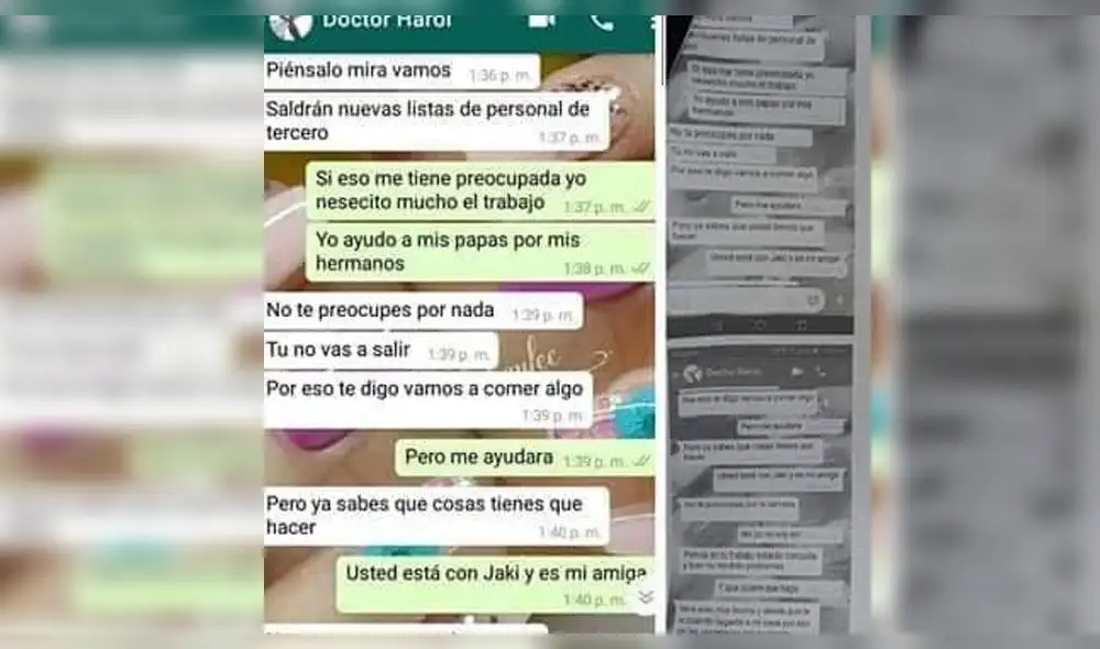 Conversación de WhatsApp que fue publicada en redes sociales. Conversación de WhatsApp que fue publicada en redes sociales.