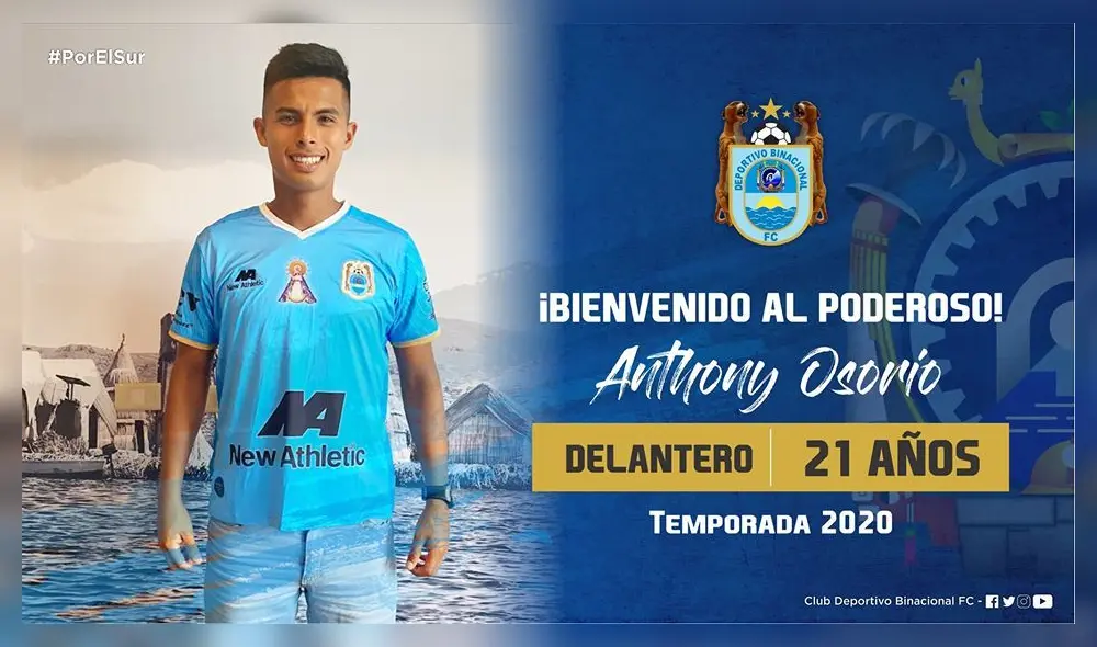 Anthony Osorio fue oficializado por Binacional como nuevo refuerzo para la temporada 2020. Anthony Osorio fue oficializado por Binacional como nuevo refuerzo para la temporada 2020.