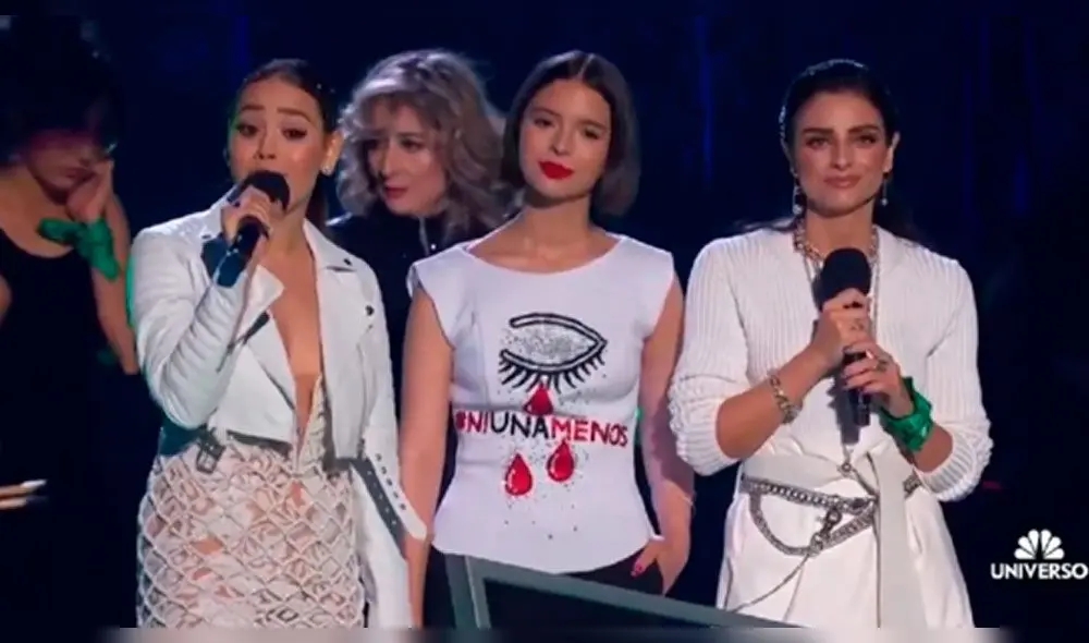 Danna Paola, Aislinn Derbez, Ángela Aguilar envían mensaje feminista durante Spotify Awards. Foto: Telmundo Danna Paola, Aislinn Derbez, Ángela Aguilar envían mensaje feminista durante Spotify Awards. Foto: Telmundo