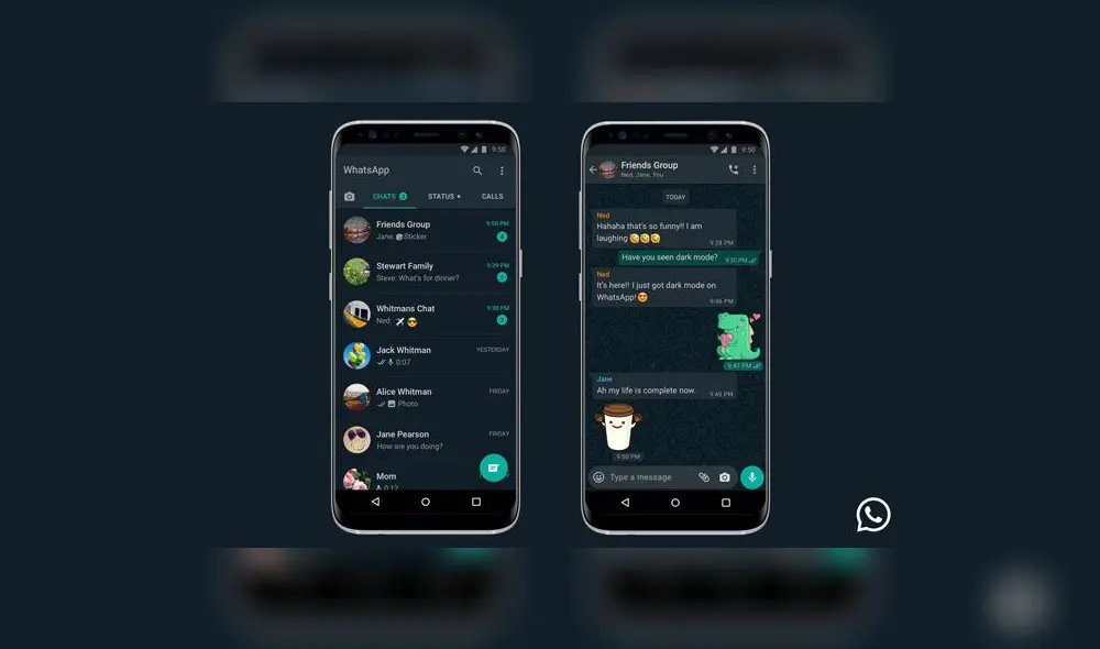 El 'modo oscuro' de WhatsApp en teléfonos Android.