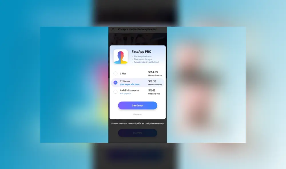 Desliza para tener los detalles de la versión premium de FaceApp. Foto: Captura.