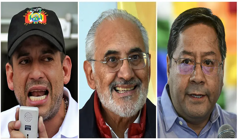 Solo tres candidatos aparecen con aspiraciones de ganar las elecciones presidenciales en Bolivia. Foto: AFP