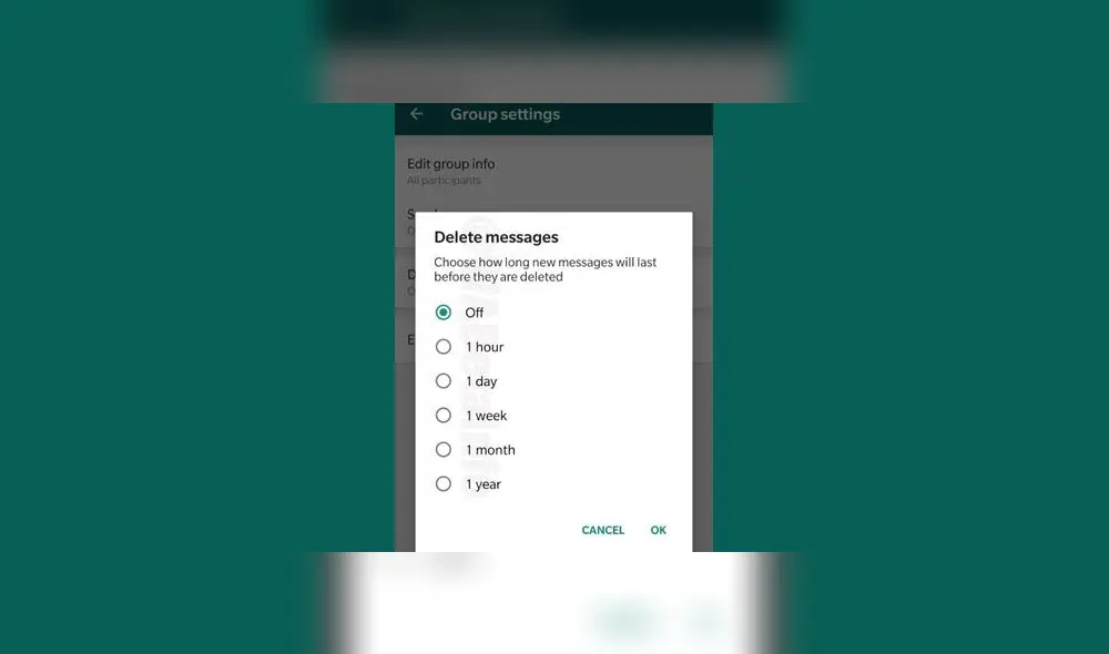 Los usuarios podrán elegir un periodo de tiempo para que se autodestruyan los mensajes de WhatsApp.