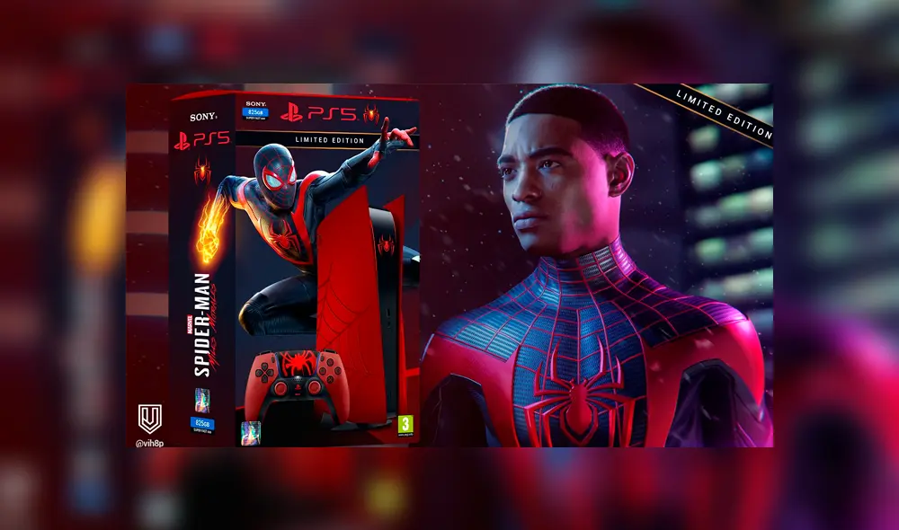 Así luciría la PS5 con los colores del Spider-Man de Miles Morales. Foto: @vih8p / Twitter.