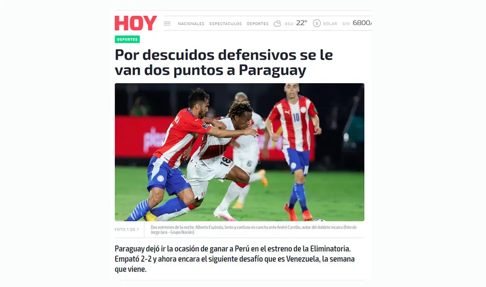 Perú vs Paraguay: prensa internacional