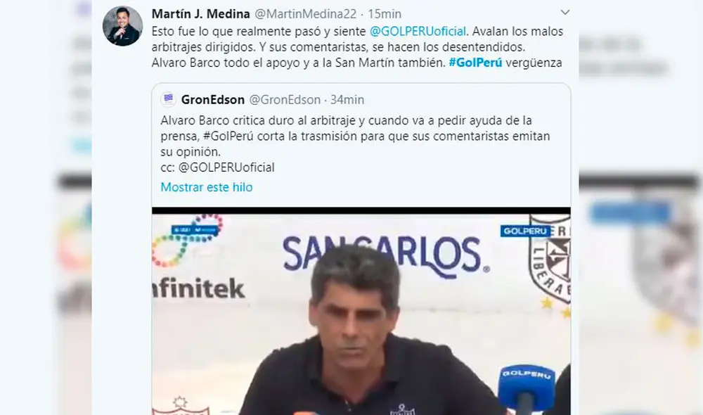 Hinchas arremetieron en contra de canal que cortó transmisión de Álvaro Barco. Foto: Captura