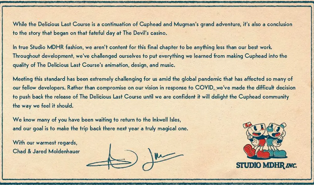 El esperado DLC de Cuphead tenía programada su publicación para el 2020, pero acaba de ser postergado sin una fecha fija. Foto: Studio MDHR